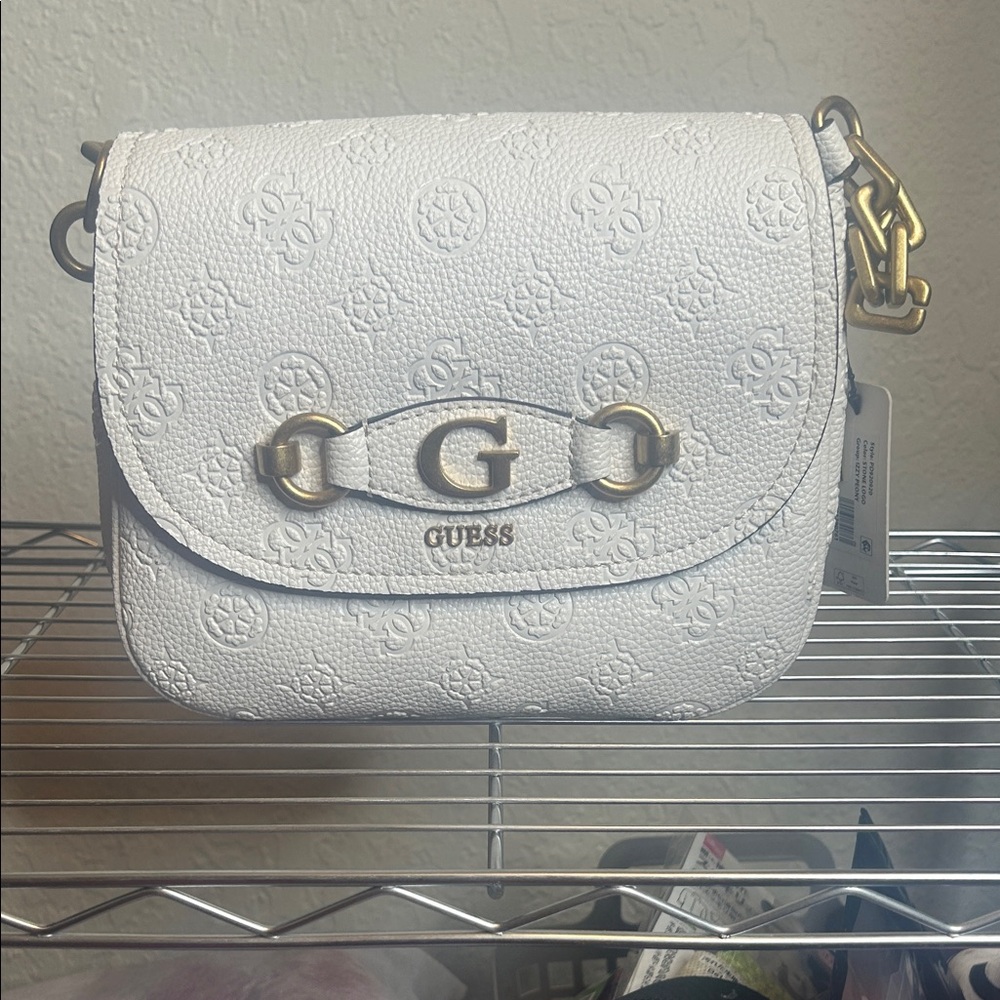 GUESS chalk white Izzy Peony Debossed Logo Crossbody